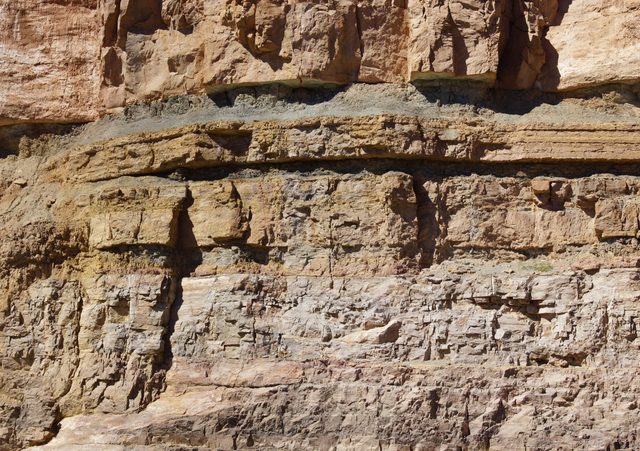 science quiz questions - Detail, geological layers of sedimentary rock, exposed along the highway, Salt River Canyon, Arizona 