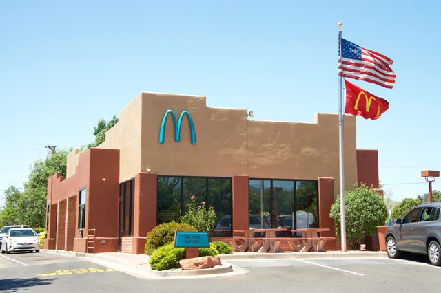 Sedona, AZ - May 13, 2017: McDonald's in Sedona, AZ is the only one in the world with turquoise arches. City officials said to feel the yellow would contrasting too much against the scenic red rock.