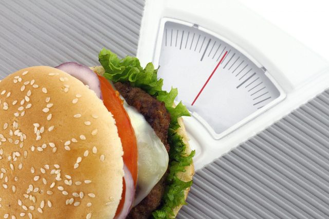 Burger on a weight scale