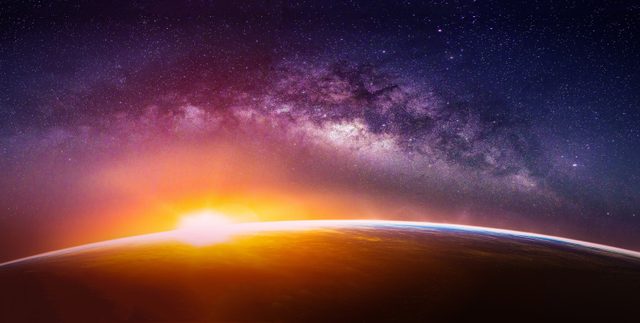 science quiz questions - Landscape with Milky way galaxy. Sunrise and Earth view from space with Milky way galaxy. (Elements of this image furnished by NASA)