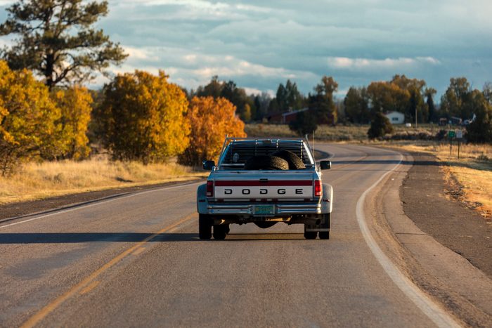 October 8,, 2018, USA - Dodge Pickup truck drives in Southern Colorado near Chama New Mexico