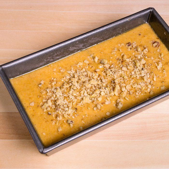 cake baking tips - Pumpkin bread batter in a loaf pan ready for the oven; Shutterstock ID 130220897; Job (TFH, TOH, RD, BNB, CWM, CM): TOH