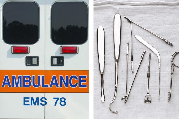 Upper abdominal pain - surgical tools ambulance doors