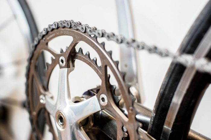 bicycle chain and crank set on road bike