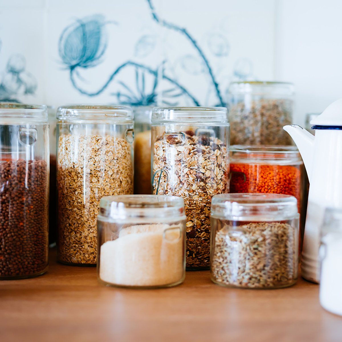Jar of cereals in kitchen cupboard