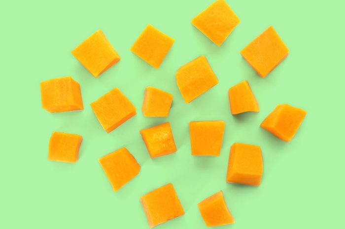 cheese cubes on green