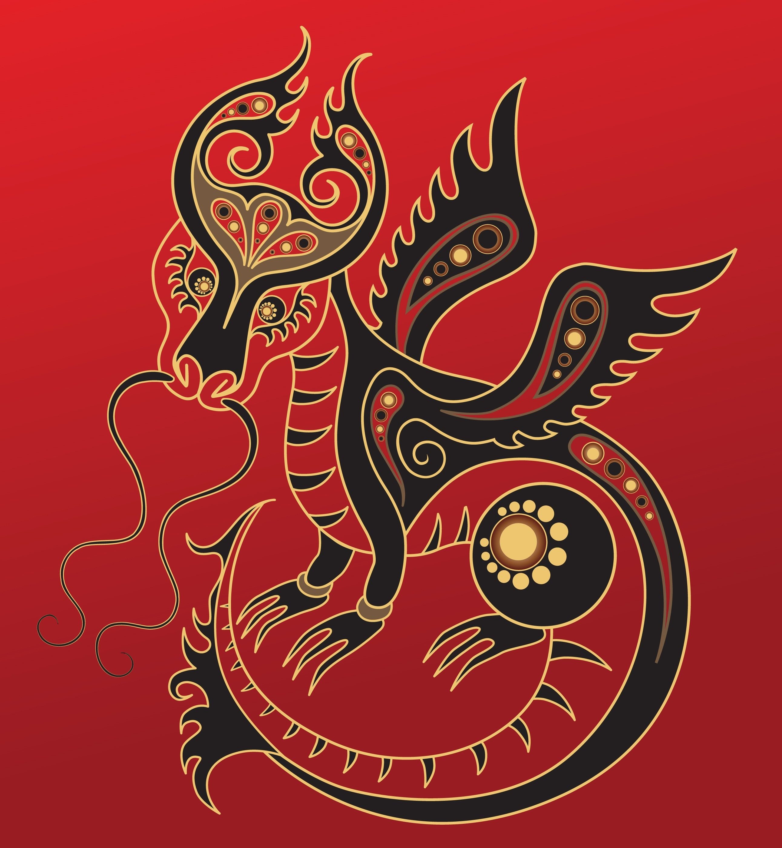 Dragon - Chinese horoscope animal sign. The vector art image in decorative style