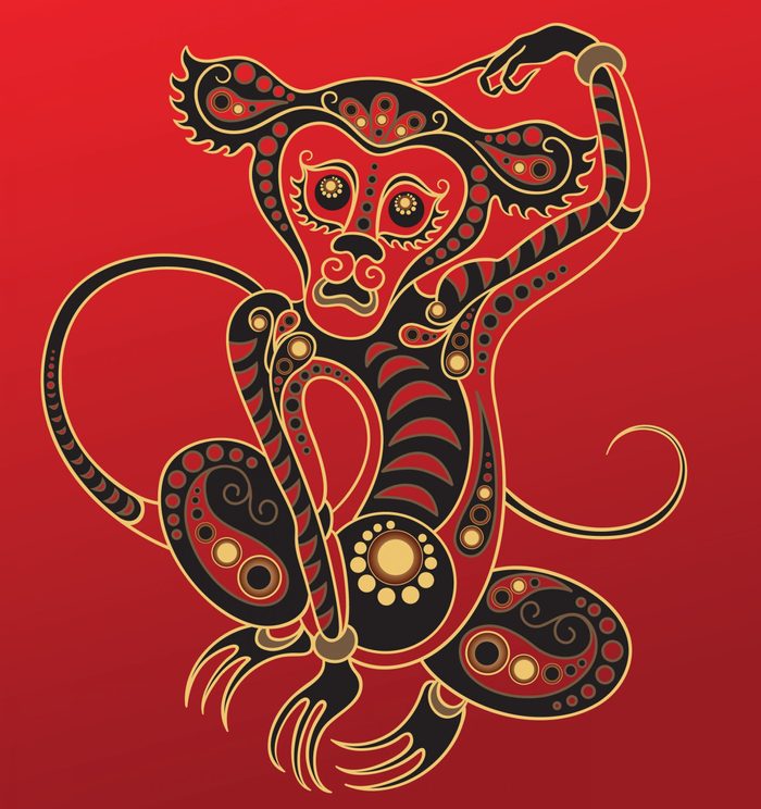 Monkey - Chinese horoscope animal sign. The vector art image in decorative style.