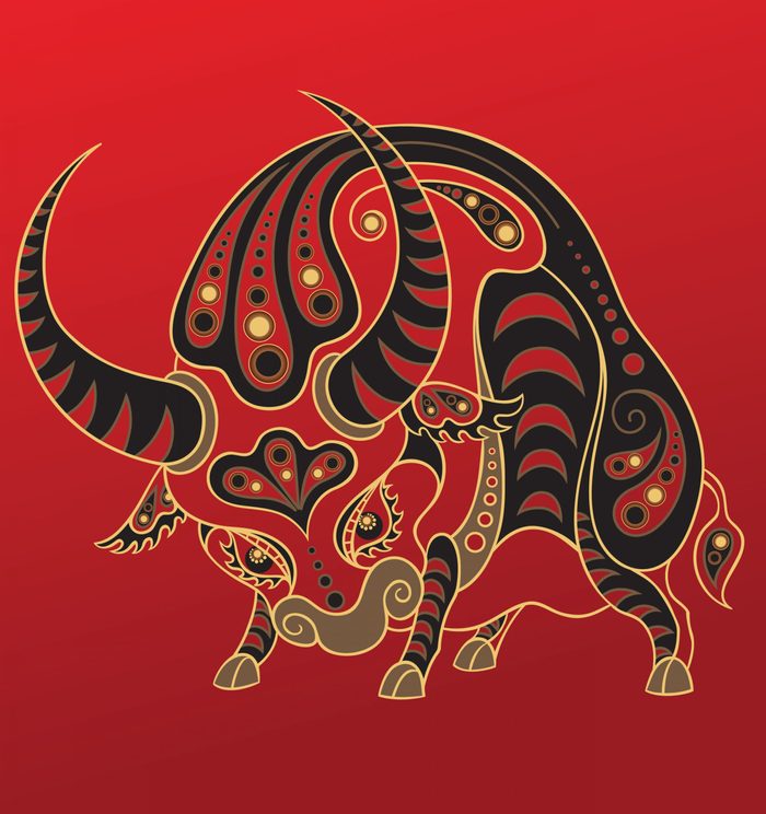Ox - Chinese horoscope animal sign. The vector art image in decorative style