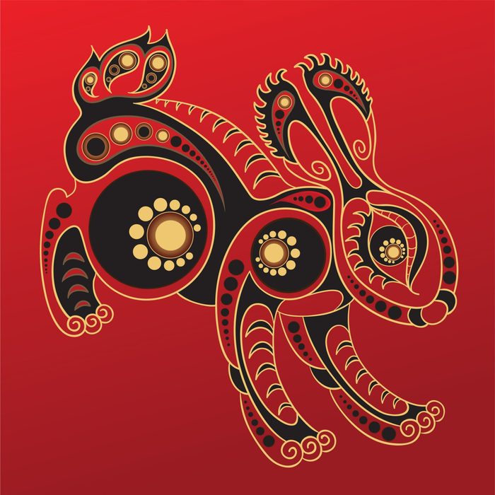 Rabbit - Chinese horoscope animal sign. The vector art image in decorative style