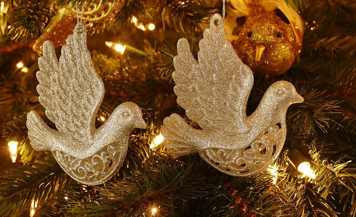 Deck the halls - glittering doves ornaments