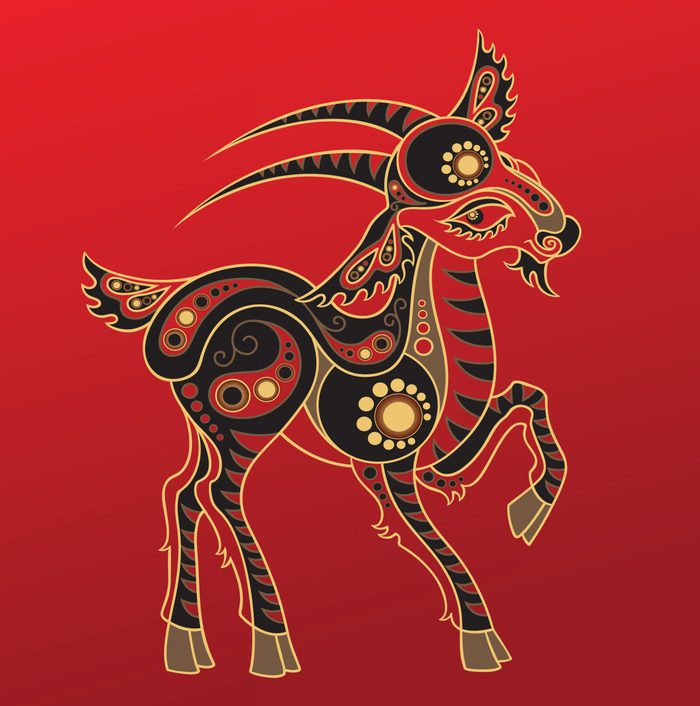 Goat - Chinese horoscope animal sign. The vector art image in decorative style