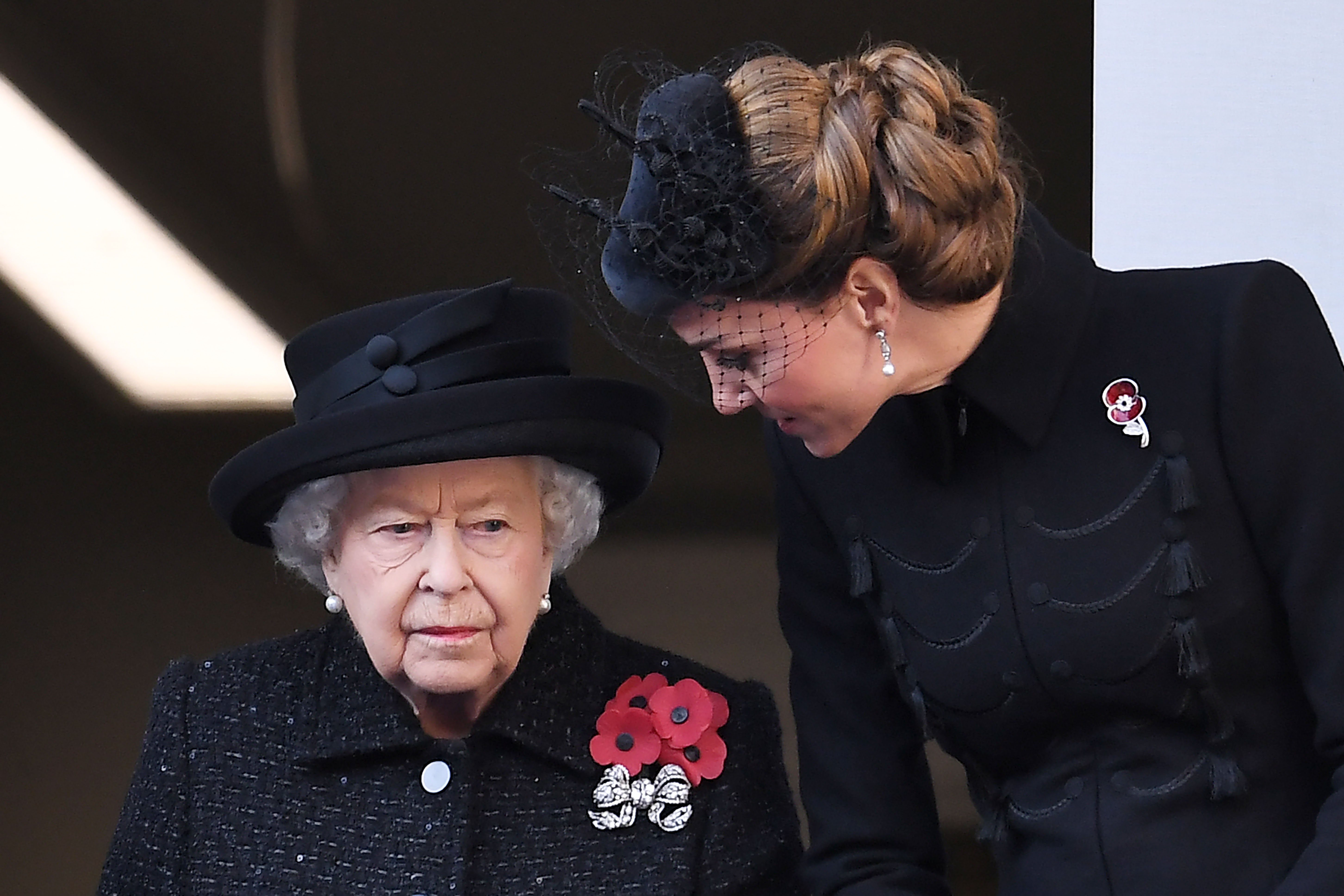 Mandatory Credit: Photo by James Veysey/Shutterstock (10469662ds) Queen Elizabeth II and Catherine Duchess of Cambridge Remembrance Day Service, The Cenotaph, Whitehall, London, UK - 10 Nov 2019