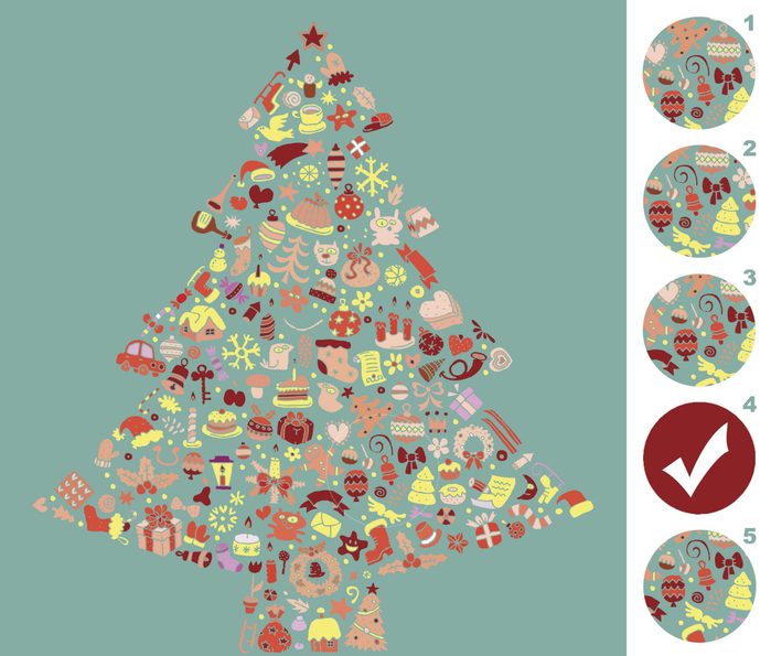 christmas brain teasers - Find the right piece, visual game. Answer No. 4. Illustration is in eps8 vector mode!