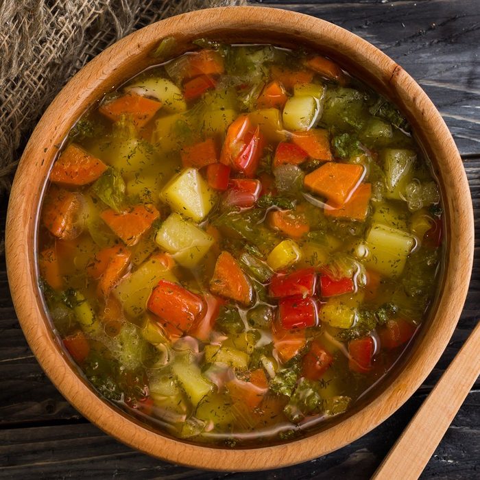 Vegetable soup in a wooden plate. Useful and tasty food.; Shutterstock ID 538094596; Job (TFH, TOH, RD, BNB, CWM, CM): TOH