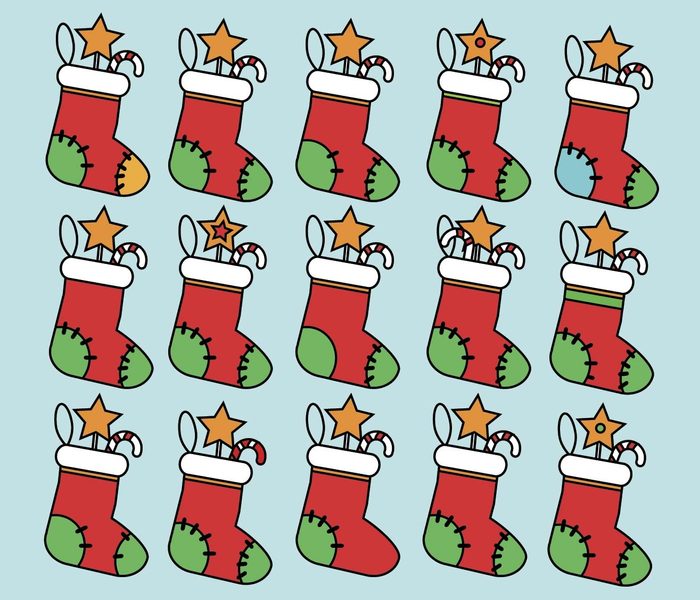 christmas brain teasers - Find the same pictures children educational game. Find equal pairs of christmas socks kids activity. New Year winter holidays theme.