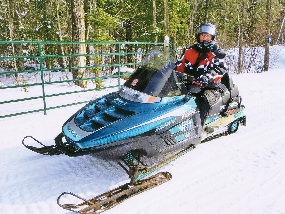 Snowmobiling southwestern ontario - Mary Dunk on snowmobile