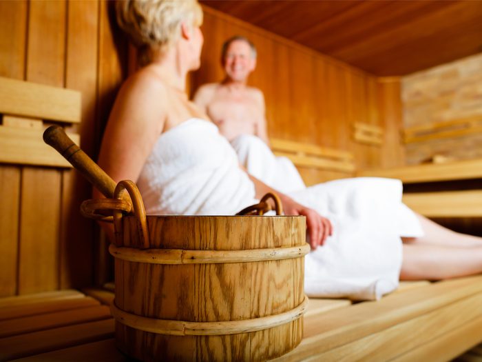 A couple in a sauna