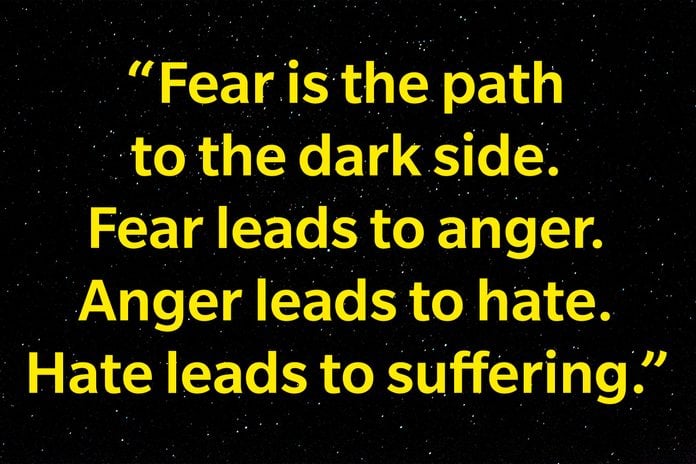 "Fear is the path to the dark side. Fear leads to anger. Anger leads to hate. Hate leads to suffering."