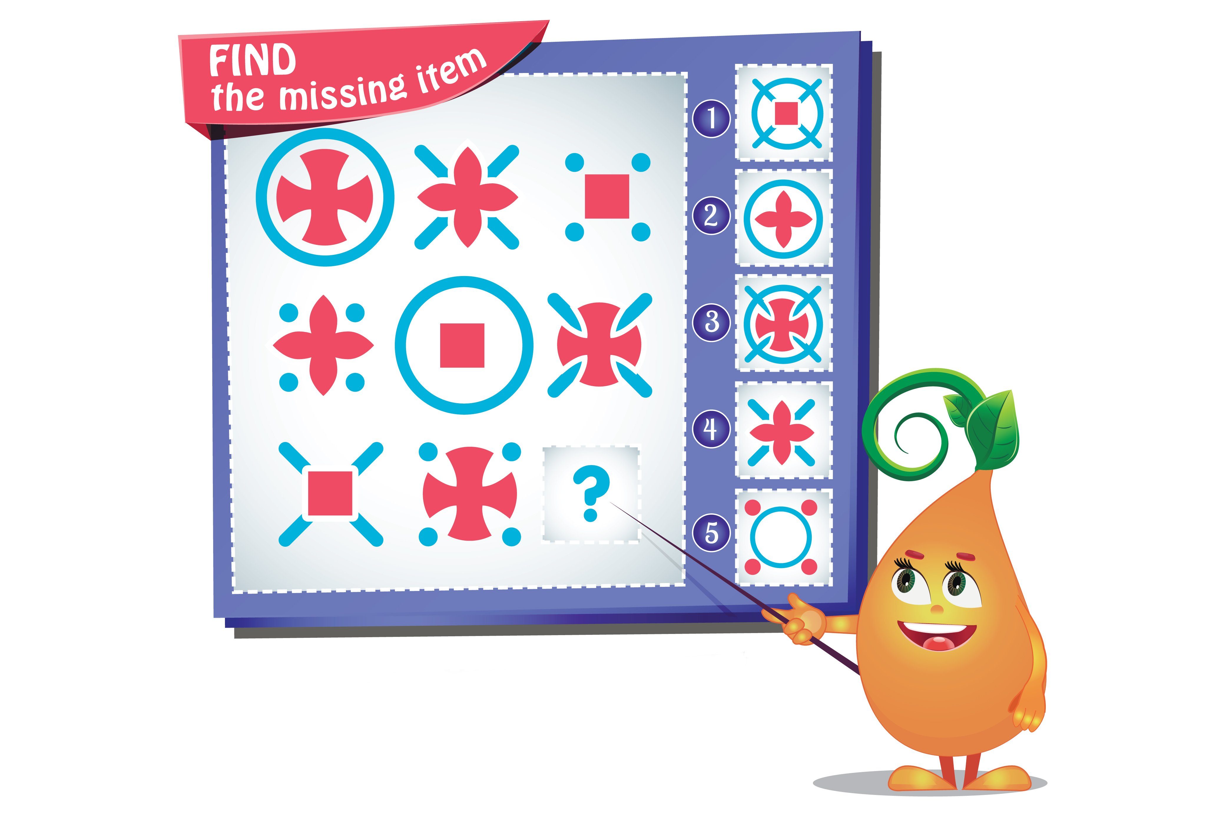 Visual Game for children summer. Task: find the missing item shape