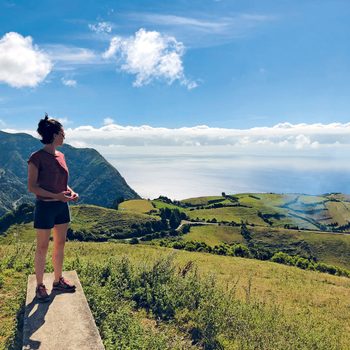 Sophie Kohn looking out over a lake in the Azores