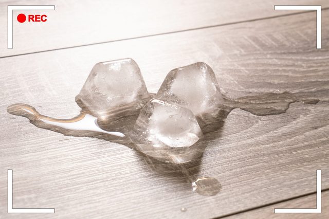 melting ice cubes on the floor.