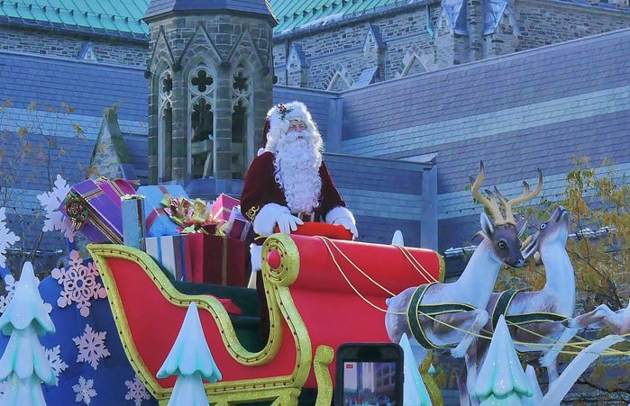 Santa Claus on a float in the Santa Claus parade