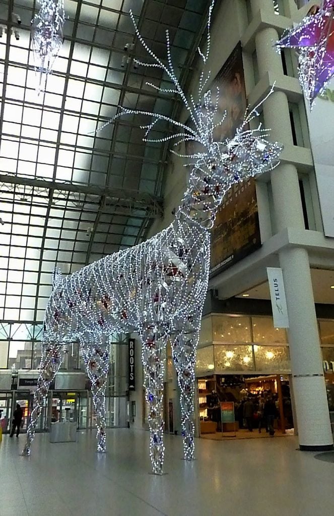 Silver reindeer structure in a mall