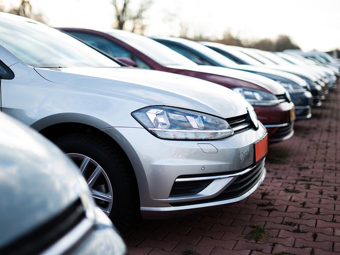 New car incentives - cars in row at dealership
