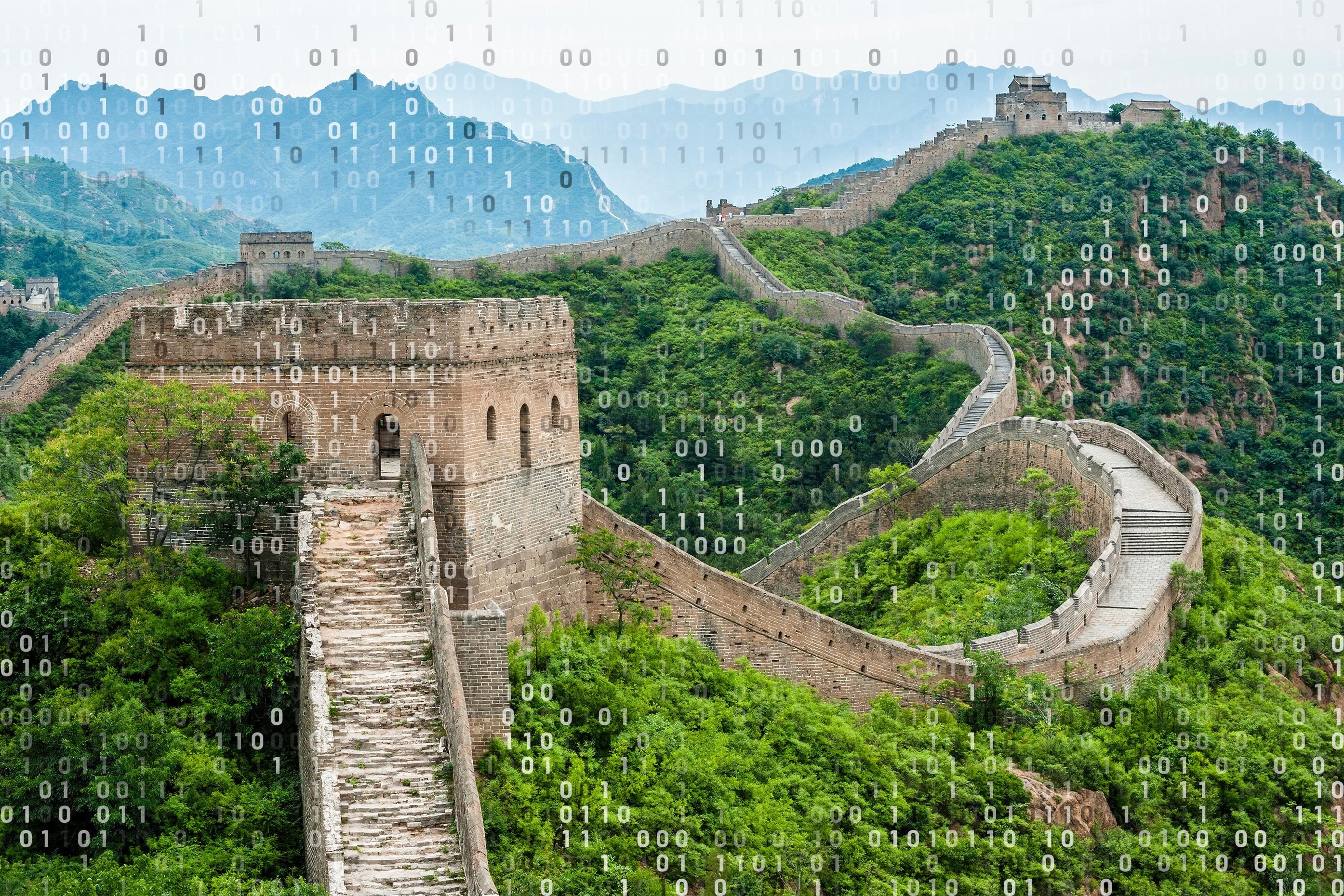 great wall of china with binary code overlay