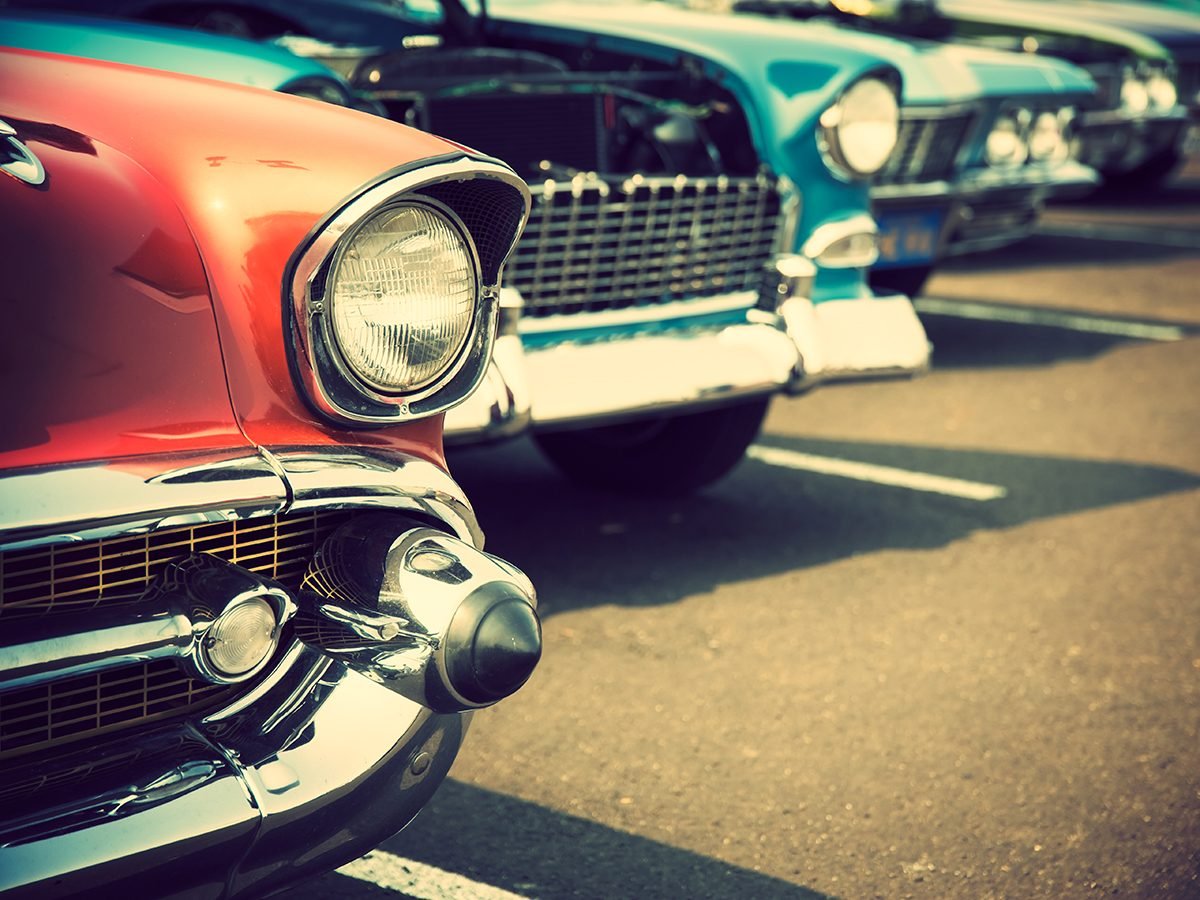 Classic car parts - row of classic cars