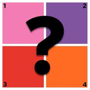 four squares of color with question mark overlay