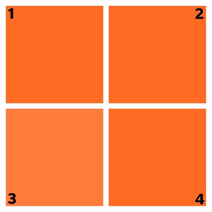 four orange squares. one is different.