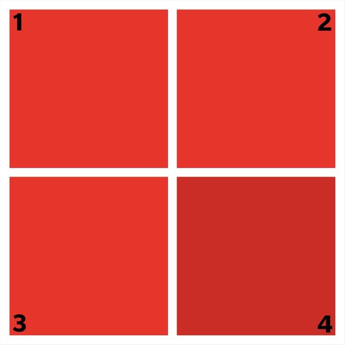 four red squares. one is different.