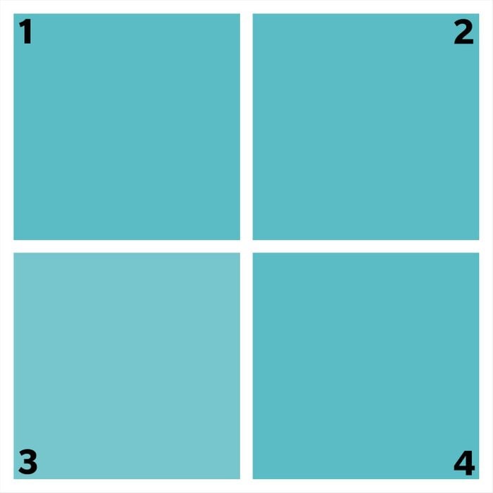 four turquoise squares. one is different.