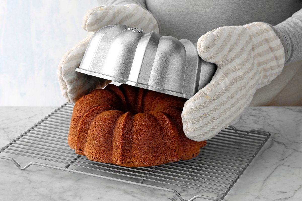 Removing Bundt cake from pan