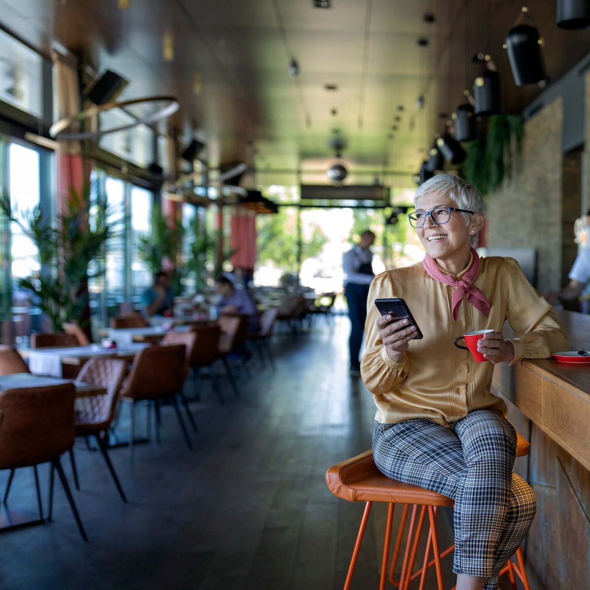 Woman alone in restaurant
