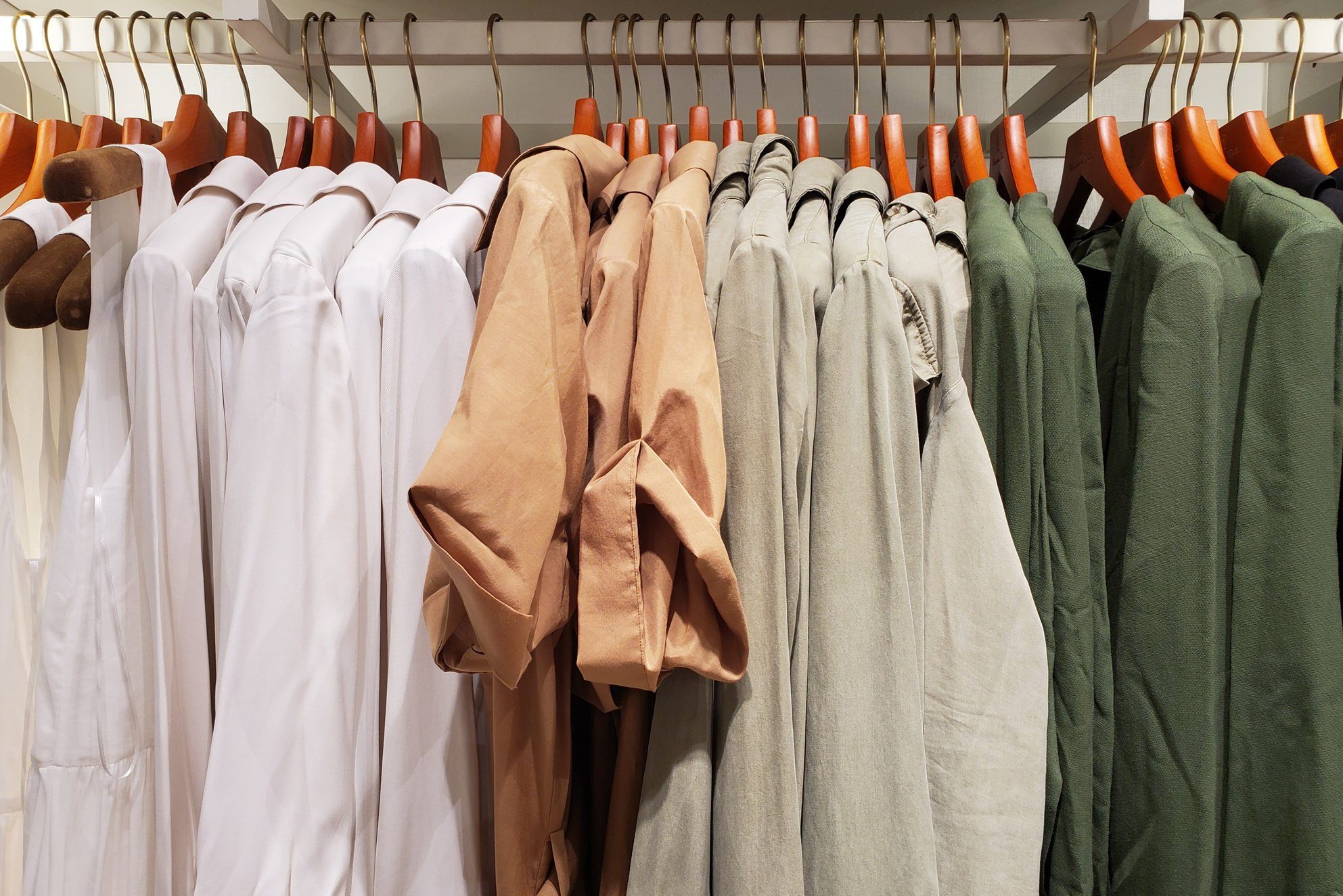 Neatly hung clothes on hangers