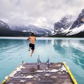 Fun facts about Canada - polar bear dip in Malign Lake Alberta