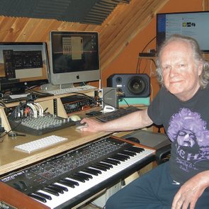 Klaatu guitarist Dee Long in his home studio