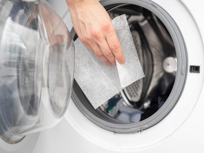 laundry tips - adding fabric softener sheet to dryer