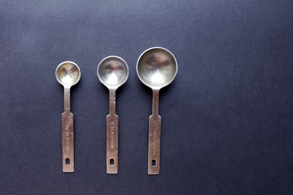Measuring spoons on black background.