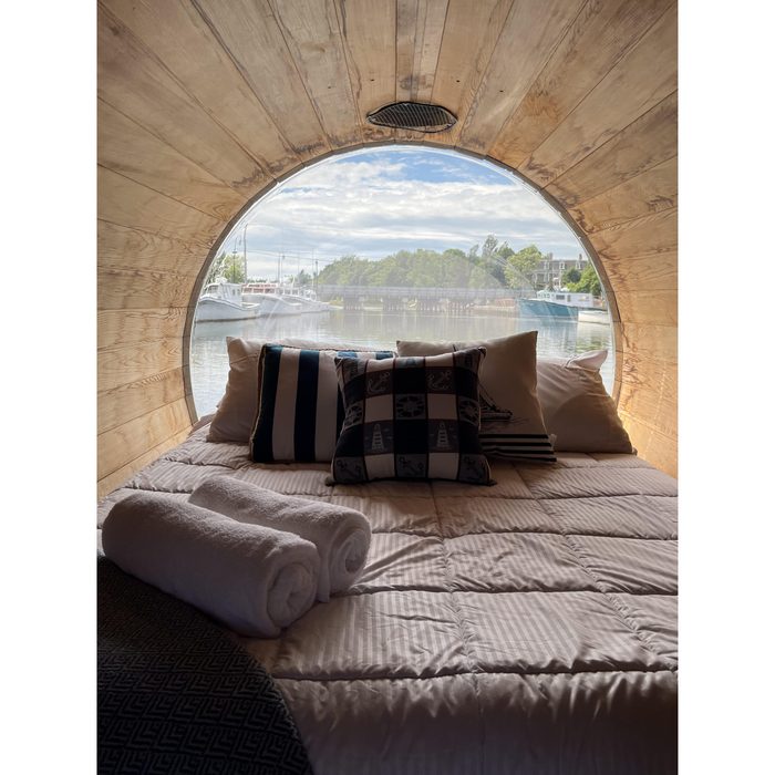 Spend the night in a wine barrel at Nellie's Landing, PEI