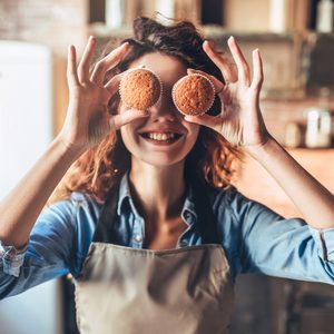 Happy woman baking