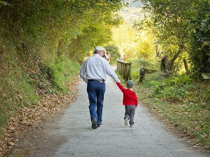How to make walking less boring - grandfather walking with child