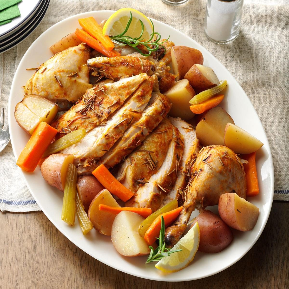 Slow roasted chicken with vegetables recipe