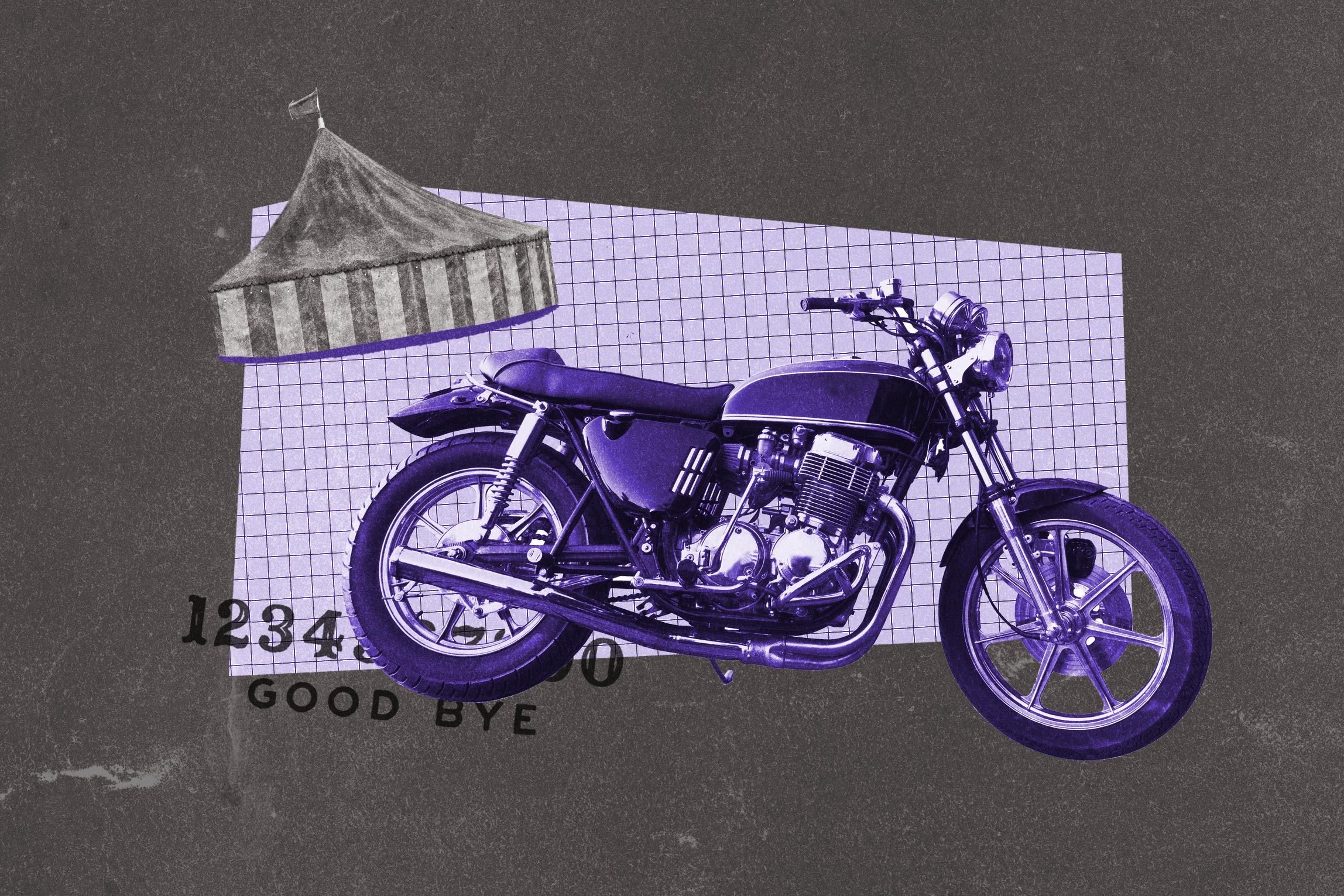 Collage of carnival tent and motorcycle