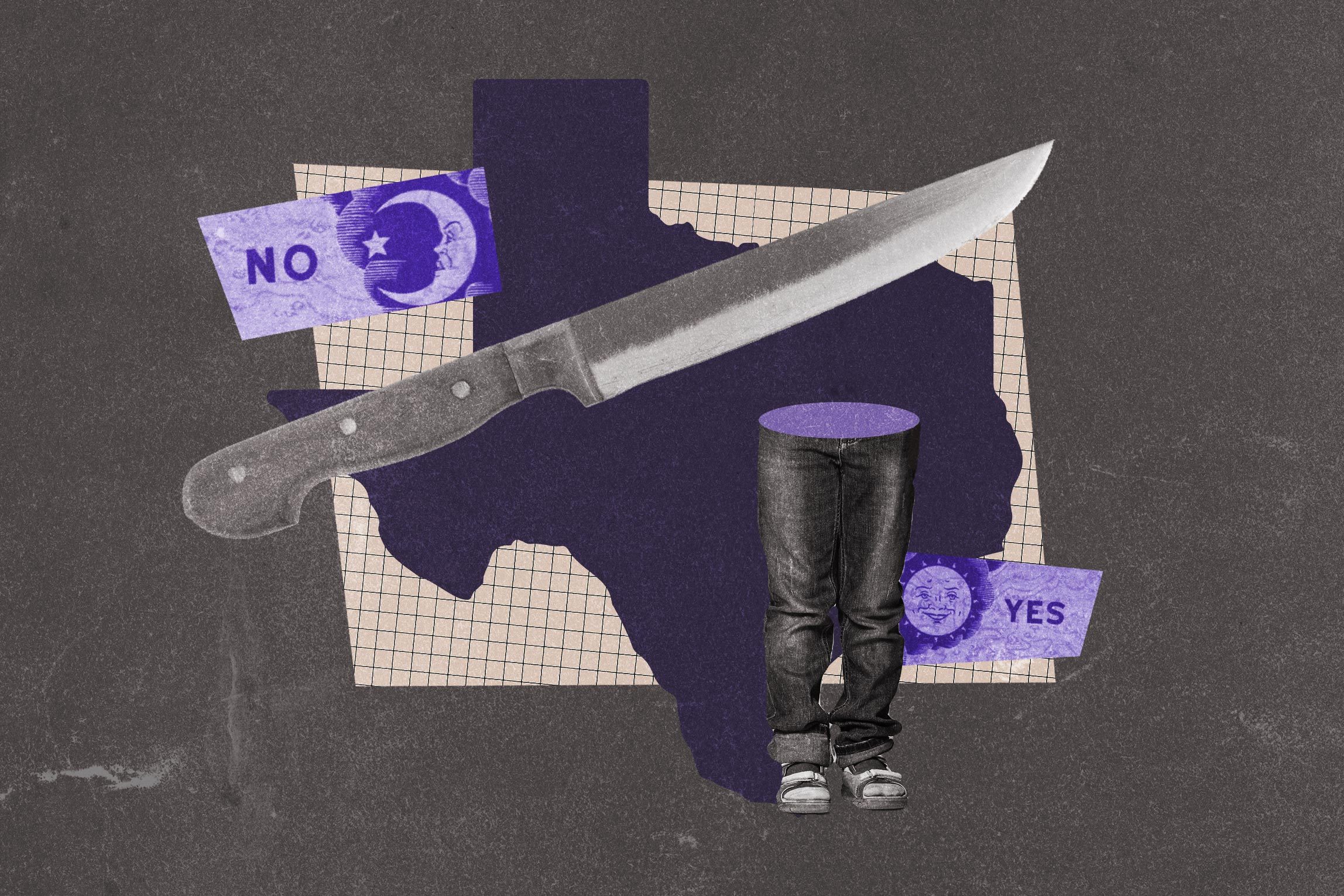 Collage of the state of Texas, knife, boy