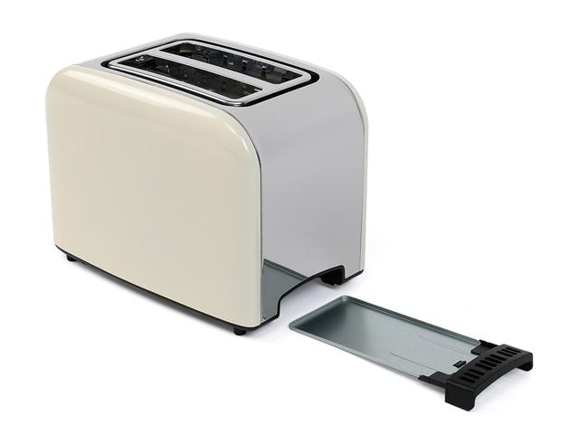 Toaster with open crumb tray