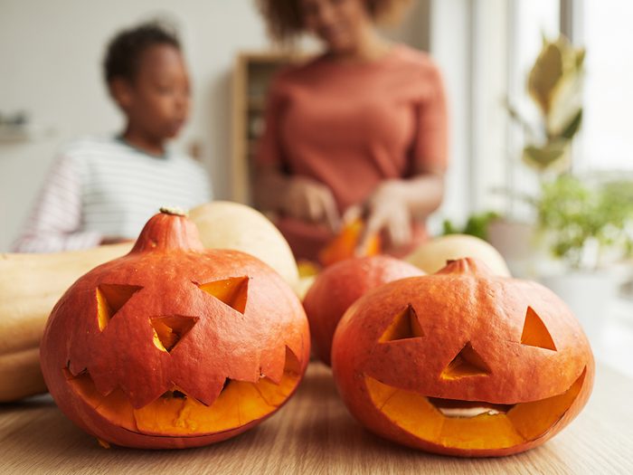 What to do with pumpkins after halloween - Two jack-o'-lanterns indoors